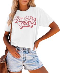 PRICES MAY VARY. 【 Birthday Girl T Shirts for Women】This Birthday Girl giaphic birthday party shirts is cotton blend ,which let it be soft, comfortable, lightweight and breathable. It washes and wears well. The fabric is stretchy , the Birthday Girl letters graphic will still stuck around through many washes. 【Unique Design】This cute graphic tee tops are full of funny, Birthday Girl letter vintage shirts inspirational letter printed graphic print cute short sleeve,ladies happy birthday gift, cas Birthday Girl T Shirt, Rodeo Shirts, Cute Graphic Tees, Cute Birthday, Ladies Tee Shirts, Shirts Women, Toddler Girl Outfits, Pattern Graphic, Party Shirts