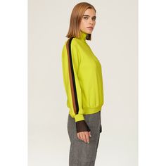 Green knit (58% Viscose, 27% Nylon, 13% Polyester, 2% Elastane). Sweatshirt. Long sleeves. Quarter zip. Front zipper closure. 33.5" from shoulder to hemline. Imported. Knit Quarter Zip, Quarter Zip Sweater, Racing Stripes, Rent The Runway, Green Sweater, Zip Sweater, Front Zipper, Quarter Zip, One Shoulder Blouse