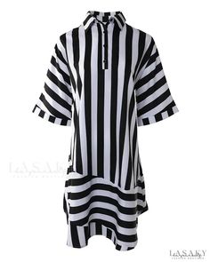 Lasaky - Button Front Striped Print Casual Shirt Dress Striped Collared Vacation Dress, Striped Collared Dresses For Vacation, Striped Shirt Dress With Buttons For Vacation, Vacation Striped Shirt Dress With Buttons, Vacation Shirt Dress With Stripes And Buttons, Striped Collared Shirt Dress With Button Closure, Button Front Shirt Dress, Casual Day Dresses, Casual Evening