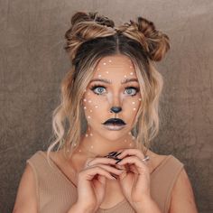 Deer Makeup Halloween Tutorial, Bambi Halloween Makeup, Bambi Makeup Deer, Easy Deer Costume, Easy Deer Makeup, Halloween Deer Makeup, Simple Deer Makeup, Deer Makeup Halloween, Dear Makeup