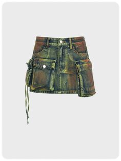 Street Multicolor Denim Pockets Bottom Skirt | kollyy Short Denim Skirts, Cargo Denim Skirt, Ripped Hoodie, Ripped Dress, Plain Hoodies, Y2k Skirt, Summer Green, Skirt Y2k, Short Denim Skirt