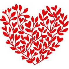 a heart shape made out of red leaves on a white background for valentine's day