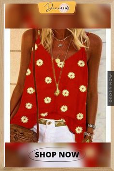 Women Ladies Fashion Summer Daisy Print Sleeveless Casual Shirts & Tank Tops Plus Size Printed V-neck Camisole For Summer, V-neck Vest Top For Beach Season, Casual Printed Sleeveless Vest, Chic Camisole Vest For Summer, Trendy V-neck Summer Vest, Printed Sleeveless Casual Tank Top, Chic Summer Tank Vest, Casual Printed Sleeveless Tank Top, Casual Printed Spring Vest