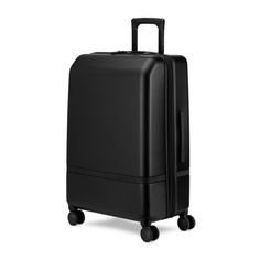 NOMATIC makes packing and plane travel as painless as possible with this sleek checked suitcase. Clad in classic black, the faceted polycarbonate shell is virtually indestructible. Magnetic compression straps, zippered compartments, folding compression panels and full-perimeter expansion maximize the Check-In's capacity. Silent wheels and a three-stage handle maneuver smoothly through airports, train stations and beyond, while locking zippers offer security as you explore the world.   • Magnetic Modern Black Luggage With Luggage Sleeve, Modern Black Luggage With Sleeve, Modern Black Luggage For Business Trips, Modern Hard Shell Rectangular Case, Modern Rectangular Hard Shell Case, Modern Rectangular Hard Shell Cases, Modern Hard Shell Luggage With Sleeve, Modern Hard Shell Luggage For Travel, Efficient Packing