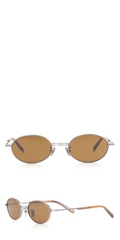 Fine Metal Oval Sunglasses Chrome/Brown Wire Frame, Nose Bridge