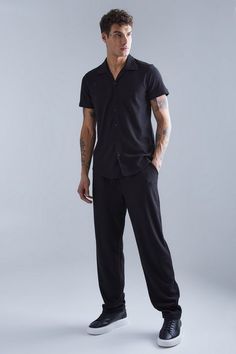 Smart Revere Open Texture Shirt And Trouser Set Shirt And Trouser, Shirt And Pants Set, Race Day Outfits, Plus Size Joggers, Gym Jacket, Going Out Trousers, Plus Size Suits, Going Out Shirts, Gym Hoodie