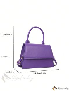 Bird in Bag - Purple Square Bag with Snap Button Flap Trendy Purple Satchel For Everyday Use, Trendy Purple Everyday Satchel, Purple Rectangular Bags With Adjustable Handle, Trendy Purple Bags With Detachable Handle, Trendy Purple Bag With Detachable Handle, Trendy Flap Bag With Hasp Closure And Double Handle, Rectangular Satchel With Hasp Closure, Chic Purple Rectangular Satchel, Trendy Satchel Flap Bag With Fold Over Clasp