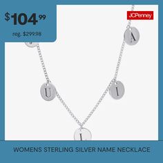 Features: Nickel FreeJewelry Closure: Lobster ClaspLink Construction: SolidMetal Color: WhiteChain Length: 16 InchChain Width: 1.2 MillimetersChain Gauge: 014Extender Length: 2 InchPendant Length: 8.6mmChain Construction: CurbCare: Wipe CleanMetal: Sterling SilverNecklace Type: Name NecklacesOwned & Founded: Women Owned/FoundedAssembled in the US from Imported Materials Personalized White Gold Jewelry, Mother's Day Pendant Chain Necklace, Round Name Necklace For Mother's Day, Engraved Round Pendant Name Necklace, Engraved Round Name Necklace, Personalized Silver Jewelry, Silver Name Necklace, Sterling Silver Name Necklace, Name Necklaces