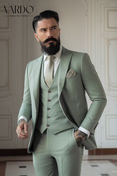 Sage Green Wedding Suit For Man 3 Piece Suit For Groom, Pastel Green Suit Men, Suit Designs Men, Green Suits For Men Wedding, Marriage Suits For Men, Suits For Men, Green Suit For Men, Groom Suits For Wedding, Coat Pant For Men Suits Wedding