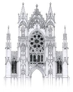 an architectural drawing of a gothic cathedral