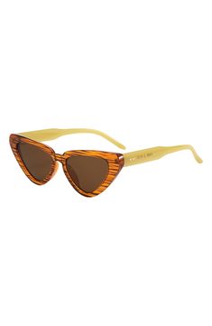 Polarized lenses mean color-true clarity in smart cat-eye sunglasses that fuse form and function. 53mm lens width; 18mm bridge width 100% UV protection Polycarbonate Imported Retro Anti-reflective Cat Eye Sunglasses, Orange Mirrored Lenses Cat Eye Sunglasses, Modern Yellow Cat Eye Sunglasses, Orange Cat Eye Sunglasses With Mirrored Lenses, Yellow Cat Eye Sunglasses With Tinted Lenses, Orange Cat Eye Sunglasses With Gradient Lenses, Retro Orange Cat Eye Sunglasses, Cat Eye Sunglasses With Tinted Lenses In Polycarbonate, Cat Eye Sunglasses With Tinted Lenses