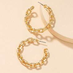 Gold chain hoop earrings Chain Link Earrings, Chain Hoop Earrings, Chunky Gold Hoop Earrings, Alloy Earrings, Link Earrings, Flower Hair Accessories, White Gold Jewelry, Earrings Collection, Chain Earrings