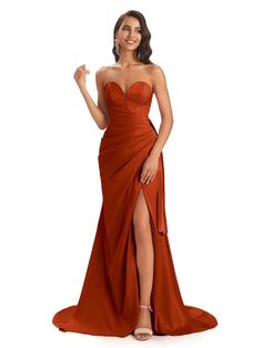 Sexy Soft Satin Side Slit Sweetheart Floor-Length Mermaid prom Dresses- ChicSew African Bridesmaids, Mermaid Formal Gowns, African Bridesmaid Dresses, Bridesmaid Dresses Uk, African Prom Dresses, Prom Dresses Long Mermaid, Maid Of Honour Dresses, Burnt Orange Dress, Mermaid Bridesmaid Dresses