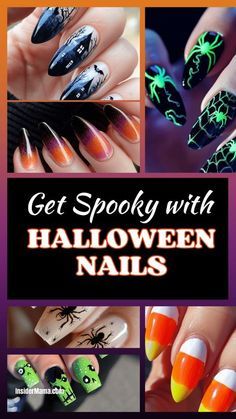 Fun Halloween Nail Art, Green Chrome Halloween Nails, Halloween Designs Nails, Halloween Chrome Nails Designs, Dip Halloween Nail Ideas, Halloween Nails Green And Purple, Haunted House Nails, Halloween Nail Designs 2024