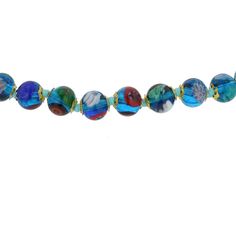 Add a touch of classic Venetian style to your outfit with this elegant Murano millefiori necklace. Centuries-old Murano glass technique perfected by Italian master craftsmen is used to create colorful mosaic effect that is fun and trendy, yet classic and timeless. This is a unique necklace that will add Venetian chic to your jewelry collection and will brighten up your look and your day. Measurements: Each necklace measures 24 inches in length and comes with an attractive velvet pouch and a cert Formal Blue Glass Jewelry, Elegant Turquoise Glass Jewelry, Elegant Turquoise Glass Beaded Necklace, Adjustable Multicolor Necklace For Formal Occasions, Turquoise Glass Round Jewelry, Turquoise Round Glass Jewelry, Turquoise Single Strand Glass Jewelry, Multicolor Murano Glass Round Necklace, Adjustable Murano Glass Round Beads Necklace