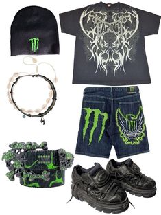 Jorts Outfit Idea Men Y2k, Affliction Outfits, Baggy Outfit Ideas, Skater Shorts, Outfits 2000s, Fits Clothes, Jeans T Shirt