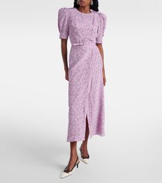 Printed silk midi dress in pink - Alessandra Rich | Mytheresa Alexandra Rich Dress, Net A Porter Gucci, Alexandra Rich, Clover Print, Oversized Sweater Outfit, Rich Clothes, 1930s Style, Kate Middleton Outfits, Yellow Midi Dress