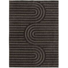 a black and gray rug with wavy lines