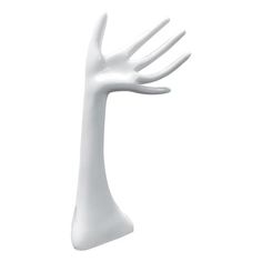 a white plastic hand sculpture on a white background