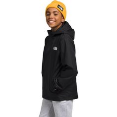 Made with recycled materials, the North Face's Antora Rain Jacket is the eco-conscious answer to keep our young ones dry on those overcast trips into school or town. A durable 2-layer shell creates a reliable moisture barrier, while the chin guard and hood offer extra coverage against wind and rain. Casual Sports Weatherproof Raincoat, Winter Outdoor Raincoat By The North Face, Casual Weatherproof Sports Raincoat, The North Face Weatherproof Raincoat For Outdoor Activities, Casual Durable Outerwear For Streetwear, Durable Casual Outerwear For Streetwear, Casual The North Face Windbreaker With Detachable Hood, Weatherproof Windbreaker For Outdoor, Casual Hooded Raincoat In Recycled Polyester