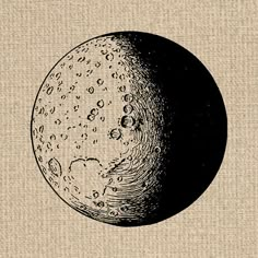 a drawing of the moon on burlock paper, with black and white ink