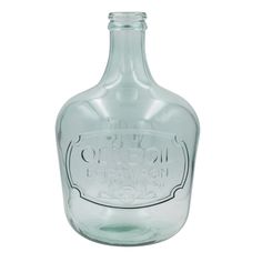 an empty glass bottle is shown on a white background