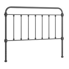 a metal headboard with four posts and an iron bar at the top, against a white background