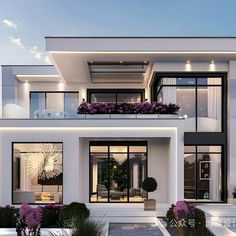 this is an artist's rendering of a modern house in white and black colors