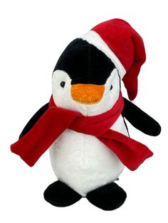 12 Plush Penguin - 85829BK - The Wreath Shop Plush Penguin, Wreath Making Supplies, Red Scarf, Christmas Plush, Cute Penguins, Red Scarves, How To Make Wreaths, Deco Mesh, Santa Hat