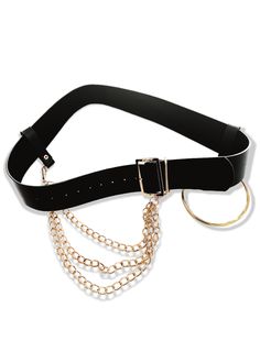 We know you've seen statement belts making a comeback. And you might be thinking, but can I pull that off? The answer is YES. And we're here with just the right pieces to show you how. Black Faux Leather Fits 32-36" Waist (Possibly Up to 38" Due to Stretch) Gold Buckle with Gold Circle and Chain Accents Great Statement Piece to Layer with Your Favorite Skirt, Dress or Bottoms Trendy Black Chain Belt With Removable Feature, Black Chain Belt As Fashion Accessory, Elegant Black Belt With Gold Buckle, Black Belt With Gold Buckle, Luxury Black Chain Belt, Statement Belts, Statement Jewelry Necklace, Leather Fits, Luxury Black Belt Buckles With Gold-tone Hardware