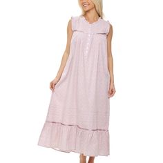 This soft 100 percent cotton poplin nightgown for women from Alexander Del Rossa is comfortable, durable, and classy. Made from a premium 100% cotton fabric, this women's vintage looking nightgown is breathable and easy on the skin. Designed with you in mind, this victorian nightgown is perfect for lounging around the house - even when guests are present. 3/4" ruffles around neckline and armholes. Tight pintucks on the front yoke trimmed with satin ribbon. Gathered front held together by a narro Pink Sleeveless Cotton Nightgown, Sleeveless Pink Cotton Nightgown, Sleeveless Nightgown For Hospital, Sleeveless Cotton Nightgown, Sleeveless Cotton Night Dress, House Gown, White Cotton Nightgown, Female Features, Victorian Nightgown