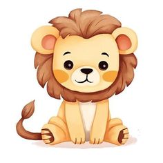 a cartoon lion sitting down with its eyes closed and one paw on the ground,