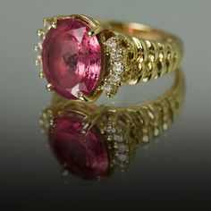 14k Ring with one Pink Tourmalie weighing approximately 6.00 carats and approximately 0.10 carats of diamonds. 6.09 grams   size 6.25 Pink Tourmaline Ring, Sarasota Fl, Tiffany And Co, Tourmaline Ring, Sarasota, Pink Tourmaline, Tourmaline, Diamonds, Bathing Beauties