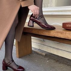 Baret Outfit, Red Mary Janes, Red Shoes Outfit, Mary Jane Shoes Outfit, Burgundy Shoes, Aesthetic Shoes, Pretty Shoes, Dream Shoes, Inspiration Mode