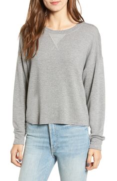 A versatile staple, this sporty pullover is made in a luxe blend of supersoft fibers and has a heathered finish that goes with everything. Crewneck Long sleeves 62% rayon, 30% cotton, 5% spandex, 3% polyester Machine wash, tumble dry Imported t.b.d. Relaxed Fit Comfy Knit Top, Comfy Relaxed Fit Knit Tops, Comfy Knit Tops With Relaxed Fit, Sporty Knit Tops For Fall, Heather Grey Athleisure Sweatshirt For Fall, Comfy Gray Everyday Tops, Comfy Everyday Gray Top, Sporty Spring Sweater For Layering, Everyday Athleisure Sweater With Relaxed Fit