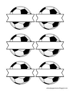 four soccer balls with ribbons on them and the words's name in black and white