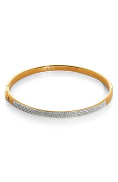 Sparkling pavé diamonds elevate a slender bangle bracelet crafted in 18-karat gold vermeil or sterling silver for elegant style. Exclusive US retailer 6 1/2" inner circumference; 1/8" width Hinge closure Total diamond weight: 0.45ct. (Small); 0.47ct. (Medium); 0.53ct. (Large) Color: H/I Clarity: I1 Recycled sterling silver/18k gold/diamond Imported >Diamond Guide Recipient of the Butterfly Mark certification, which identifies luxury brands that adhere to social and environmental best practices T Timeless Yellow Gold Bangle With Pave Setting, Modern Gold Bracelet With Pave Setting, Gold Bangle With Pave Setting For Everyday Luxury, Everyday Luxury Gold Diamond Bracelet With Pave Setting, Modern Gold Bangle With Pave Setting, Modern Diamond Bangle With Pave Setting, Luxury Gold Bangle Bracelet With Pave Setting, Luxury Gold Bangle With Pave Setting, Yellow Gold Bangle With Pave Setting