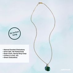 Handmade with love and attention to detail, this natural green agate is supported on a sterling silver chain, this necklace will flawlessly complement your everyday style. Chalcedony is a cryptocrystalline variety of quartz. It comes from the Latin word chalcēdōnius. It is a variety of agate and a natural form of silicon dioxide of silica. ... There are many varieties but the main kinds of Chalcedony are blue, grey, and white. Chalcedony meaning is stability and balance Great gift for anyone who Jade Necklaces With Natural Stones For May Birthstone, Green Round Pendant Jewelry For Everyday, Everyday Green Round Pendant Jewelry, Green Jade Jewelry With Adjustable Chain, Jade Gemstone Necklace For May Birthstone, Adjustable Necklace With May Birthstone, Green Charm Necklace With Round Pendant And Adjustable Chain, Green Charm Necklace With Adjustable Round Pendant, Spiritual Green Jewelry With Adjustable Chain