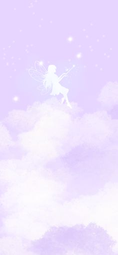 an illustration of a fairy on a cloud with the moon in the sky behind it