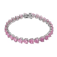 Add dazzling style to your ensemble with this Rosabella Sterling Silver Pink Cubic Zirconia Heart Bracelet. FEATURES Length: 7 in., 8 in. Clasp: safety clasp Width: 8 mm Metal: sterling silver Plating: rhodium Finish: polished Packaging: boxed Imported Nickel freeSTONE DETAILS Stone type: cubic zirconia Total weight: 2/5 ct. Shape: heart Setting: prong Size: 7". Pink Silver Jewelry, Wedding Heart Bracelet With Cubic Zirconia For Valentine's Day, Crystal Heart Bracelet For Wedding And Valentine's Day, Elegant Bracelets For Valentine's Day Party, Elegant Valentine's Day Bracelets For Party, Cubic Zirconia Heart Bracelet For Weddings, Heart-shaped Cubic Zirconia Wedding Bracelets, Heart Cut Cubic Zirconia Bracelet For Wedding, Wedding Heart Bracelet With Cubic Zirconia