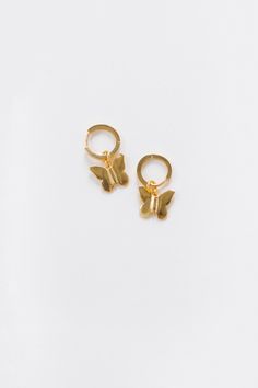 Cove Huggie Drop Butterfly Earrings WOMEN'S EARINGS Cove Accessories Gold OS Butterfly Earrings Gold, Washing Hands, Butterfly Charm, Butterfly Earrings, Jewelry Care, Gold Finish, Jewelry Pieces, Shower, Gold