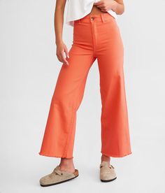 Billabong Free Fall Wide Leg Pant - Orange 30/29, Women's Papaya High rise Slim through the hip Inseam measures 29 Rise measures 12 1/4 22 bottom opening Frayed hem details. 98% Cotton 2% Elastane. Machine wash cold separately. Do not bleach. Tumble dry low or line dry. Color may bleed. Cool iron. Do not dry clean. Apparel & Accessories > Clothing > Pants Cute Orange Jeans, Billabong Free Fall Pant, Billabong Women Clothing, Neon Wardrobe, Vibrant Clothes, Billabong Jeans, Colorful Jeans, Orange Bottoms, Bright Pants