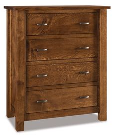 a wooden dresser with four drawers on it