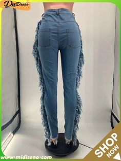 Women's Lace-up Fringe Mid Rise Distressed Straight Denim Pants High Rise Non-stretch Pants With Frayed Hem, Non-stretch High Rise Pants With Frayed Hem, Trendy High Waist Jeggings With Frayed Hem, Non-stretch Dark Wash Pants With Frayed Hem, Trendy Denim Jeggings With Frayed Hem, Non-stretch Mid-rise Pants With Frayed Hem, Fitted Fringe Jeans For Spring, Trendy Straight Leg Bottoms With Fringe, Casual High-waist Jeans With Fringe