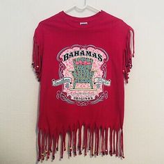 Coachella Bohemian Pink Bahamas Southern Style Shredded Beaded Shirt Women Small | eBay Vintage Embellished Tops For Summer, Bohemian Pink Beaded Necklaces For Festivals, Bohemian Embellished Short Sleeve Tops, Beaded Short Sleeve Tops For Summer, Bohemian Short Sleeve T-shirt For Festivals, Beaded Fringe Shirt, Vintage Beaded Tops For Summer, Hippie Fringe Shirt, Pink Bohemian T-shirt For Spring