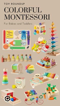 colorful montessori for babies and toddlers is featured in the book toy roundup