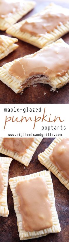 homemade glazed pumpkin pop tarts on top of each other with text overlay