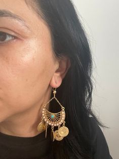 Elegant Adjustable Chandbali Jewelry, Brass Festival Jewelry, Bohemian Jewelry With Matching Round Earrings, Gold Teardrop Costume Earrings, Elegant Gold Coin Earrings, Elegant Medallion Earrings For Gift, Bohemian Brass Jewelry For Party, Elegant Gold Coin-shaped Earrings, Elegant Nickel-free Chandbali Jewelry