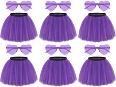 PRICES MAY VARY. Complete Package in Purple: you will receive 6 pieces of 4 layered skirt in purple; And 6 pairs of heart shape sunglasses in purple, a total of 12 pieces of accessories, meeting your need of enough quantity and easy for replacement, can be sent to friends or team Suitable Sizes: our adult tutu skirts for women measure about 15.75 inches/ 40 cm in length, suitable for women has a waist circumference of about 21.6-43.3 inches/ 55-110 cm, suitable for most women and girls; The fram Tutu Skirt For Women, Aesthetic Sunglasses, Tutu Skirt Women, Skirt Costume, Shape Sunglasses, Tutu Skirts, Puffy Skirt, Shaped Sunglasses, Heart Shaped Sunglasses