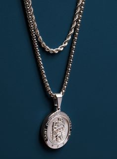 Saint Christopher Necklace 5 Way Set - Men's Necklace - Stainless Steel St Christopher medal with round box and rope chain for a layering effect. Part of of our WATERPROOF COLLECTION: https://etsy.me/3xCErtp FIVE ways to wear this set: 1) Just the rope chain 2) Just the box chain 3) St. Christopher medal on rope chain 3) St. Christopher medal on round box chain 3) St. Christopher medal on round box chain and rope chain with no pendant for a layering effect. Bought Separately: St. Christopher Med Stainless Steel Rope Chain Necklace, Saint Christopher Necklace, Necklace Set Silver, St Christopher Necklace, St Christopher Medal, Stainless Bracelet, Silver Rope Chain, St Christopher, Mens Necklace